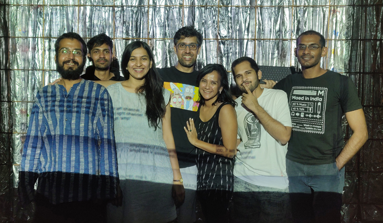 Algorave India core members Sound Codes, Khoparzi, Dhanya and TigerBabu with more livecoder friends